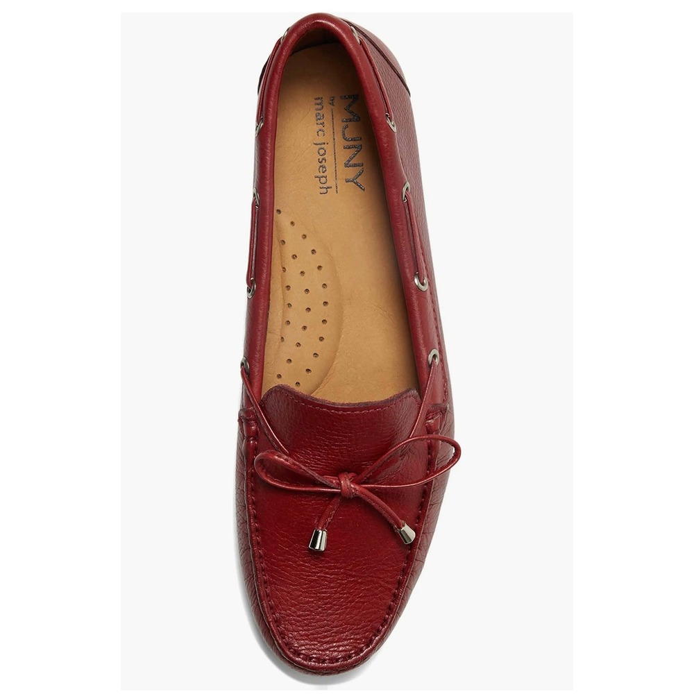 Marc Joseph New York Womens Leather Driving Loafers Wine Red Flats Bow Slip On